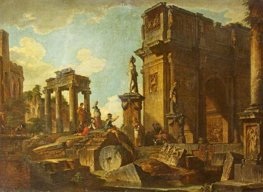 Classical Ruins with the Arch of Constantine, vintage artwork by Giovanni Paolo Panini, 12x8" (A4) Poster
