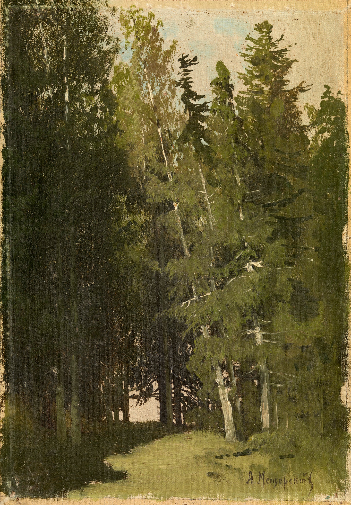 Forest Clearing, vintage artwork by Arseny Meschersky, 12x8" (A4) Poster