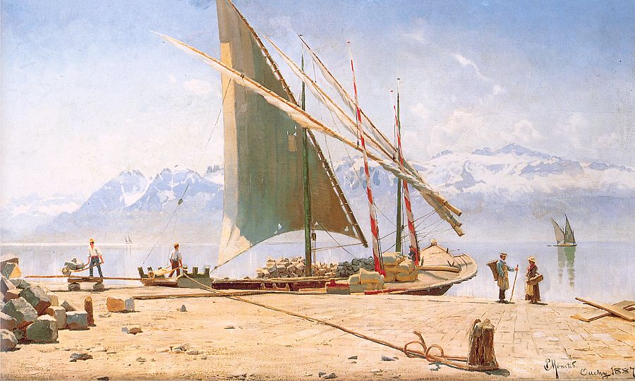 Unloading Stone from a Barge at Ouchy by Peder Mork Monsted,A3(16x12")Poster