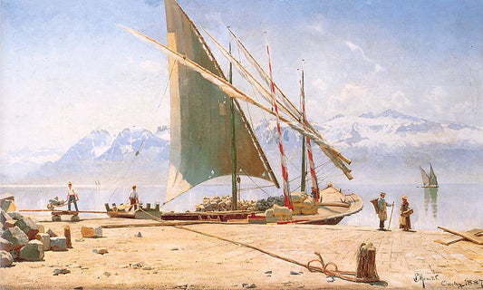 Unloading Stone from a Barge at Ouchy by Peder Mork Monsted,A3(16x12")Poster