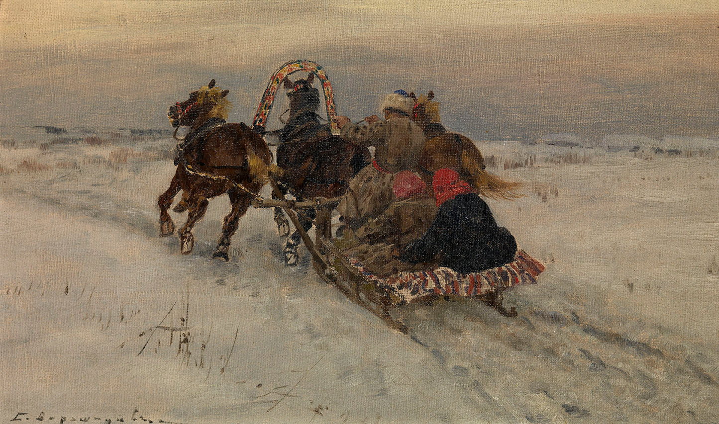 Winter Sleigh, vintage artwork by Sergei Voroshilov, 12x8" (A4) Poster