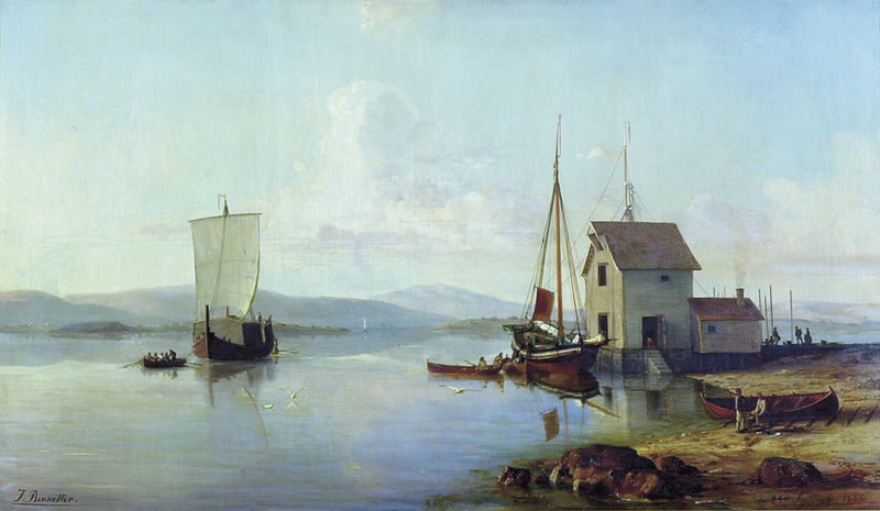 Harbour with Sailboats, vintage artwork by Johan Jacob Bennetter, A3 (16x12") Poster Print