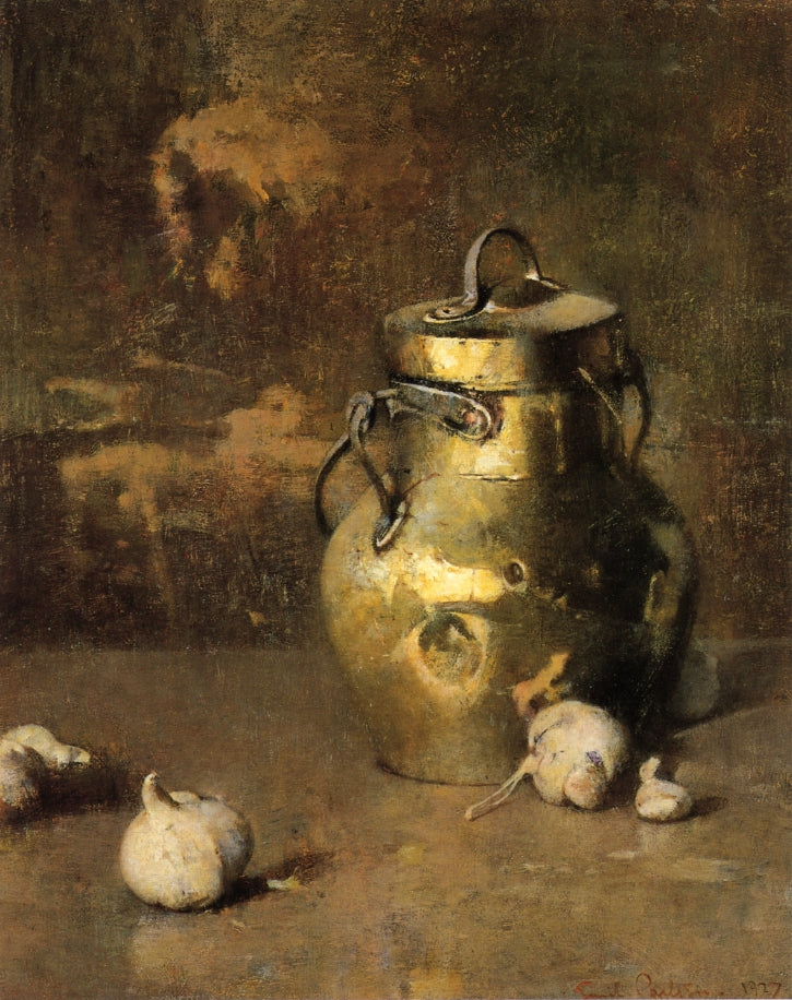 Brass Jar with Onions, vintage artwork by Emil (Soren Emil) Carlsen, 12x8" (A4) Poster