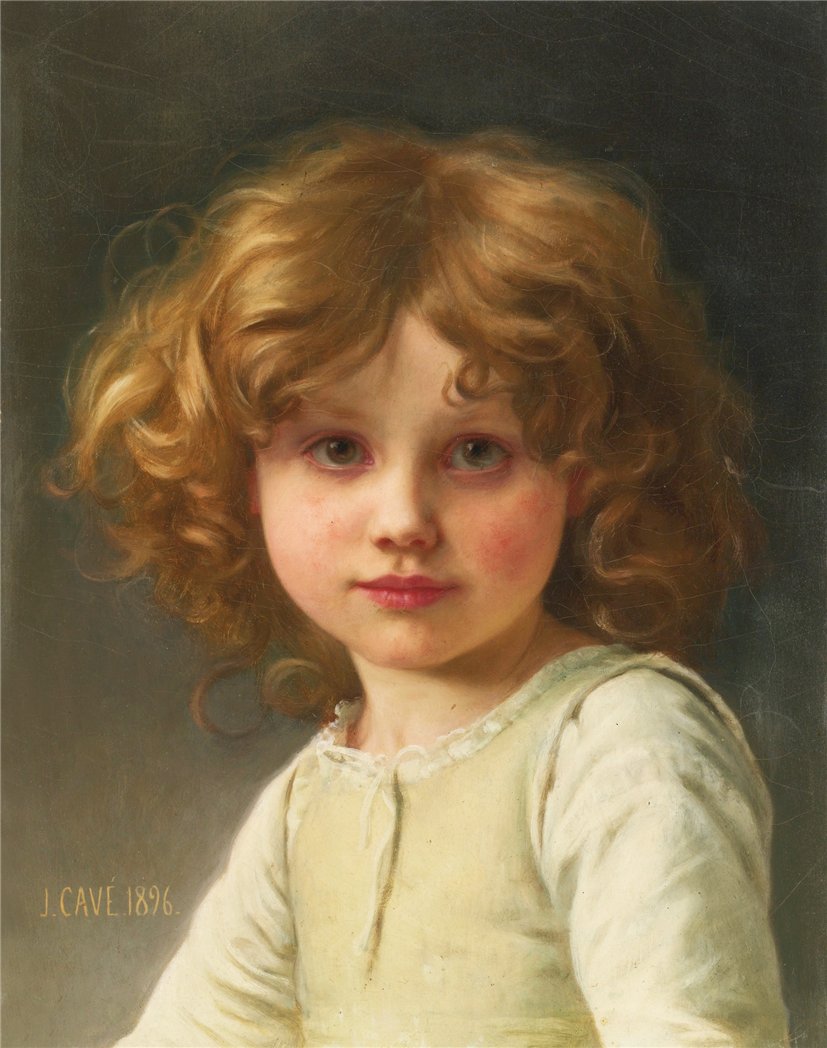 Young Girl with Curly Hair, vintage artwork by Jules Cyrille Cave, 12x8" (A4) Poster