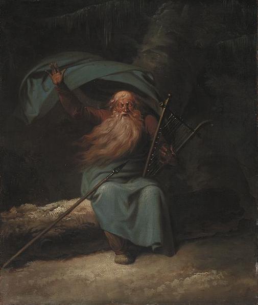 Ossian: The Old Blind Scottish Bard Singing his Swan Song to the Harp, vintage artwork by Nicolai Abraham Abildgaard, 12x8" (A4) Poster