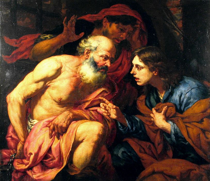 Josef in Prison interpreting a Dream, vintage artwork by Giovanni Langetti, 12x8" (A4) Poster