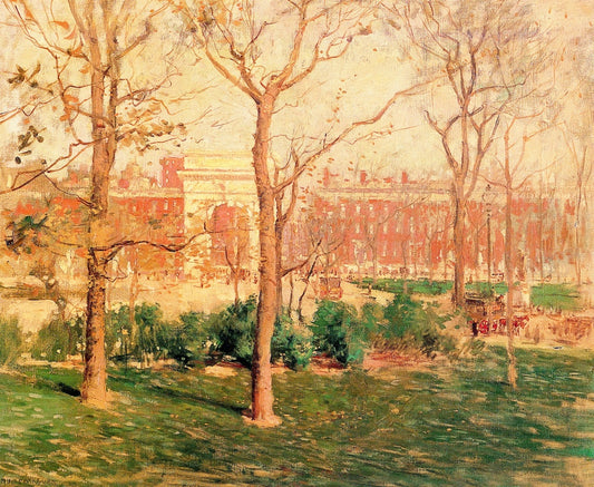Washington Square, New York, vintage artwork by Paul Cornoyer, 12x8" (A4) Poster