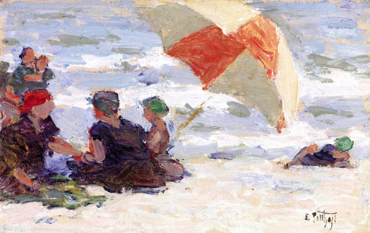 Bathers with Striped Umbrella by Edward Henry Potthast,A3(16x12")Poster