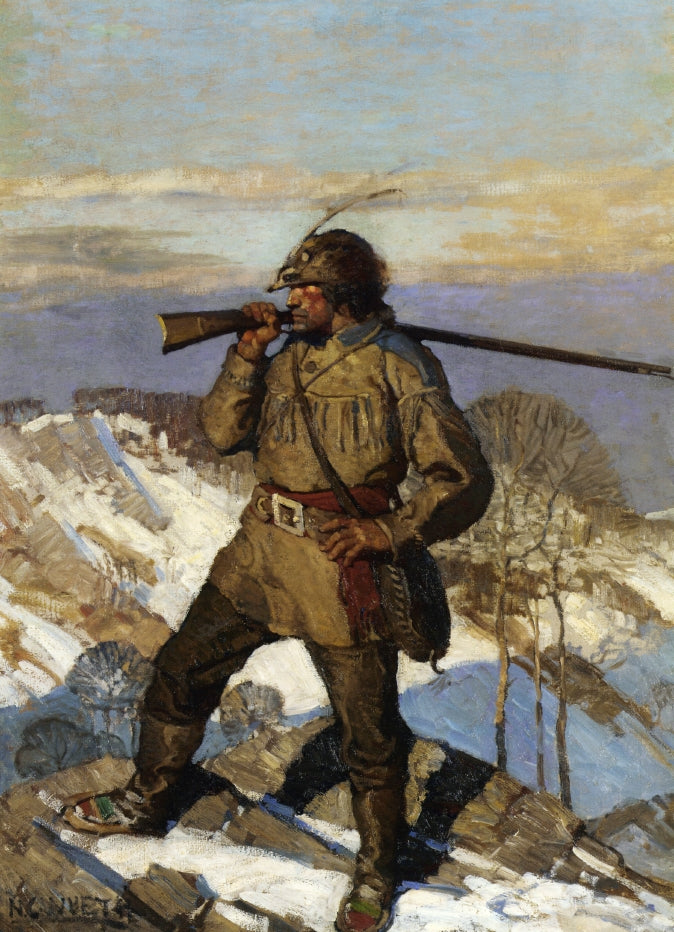 The Frontiersman [Pupular Magazine cover Illustration], vintage artwork by Newell Convers (N.C.) Wyeth, 12x8" (A4) Poster