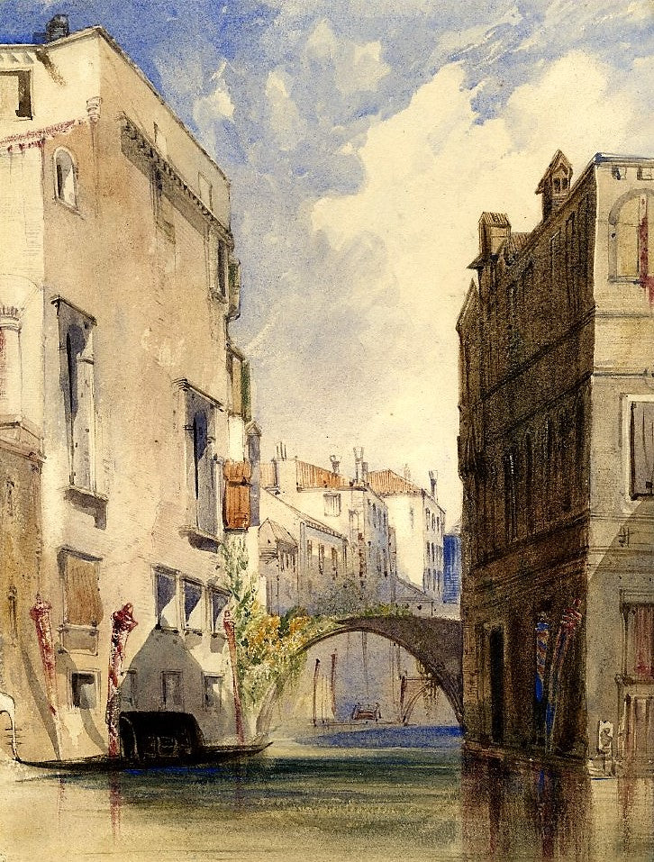 A Side Canal, Venice, vintage artwork by James Holland, A3 (16x12") Poster Print