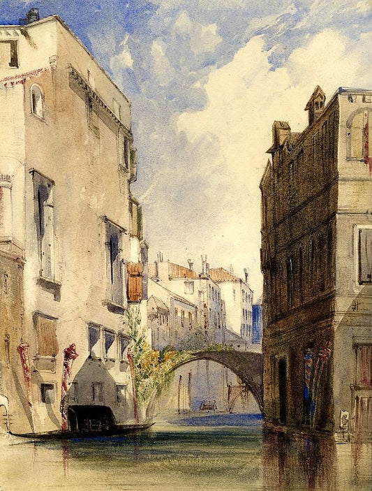 A Side Canal, Venice, vintage artwork by James Holland, A3 (16x12") Poster Print