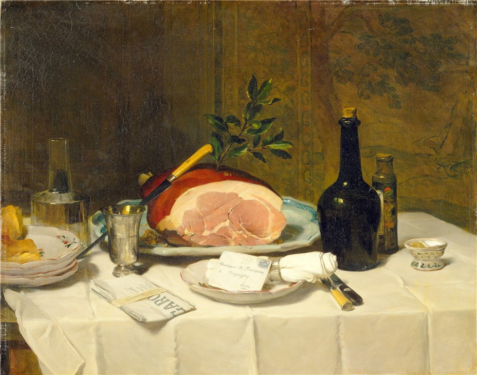 Still Life with Ham, vintage artwork by Philippe Rousseau, A3 (16x12") Poster Print