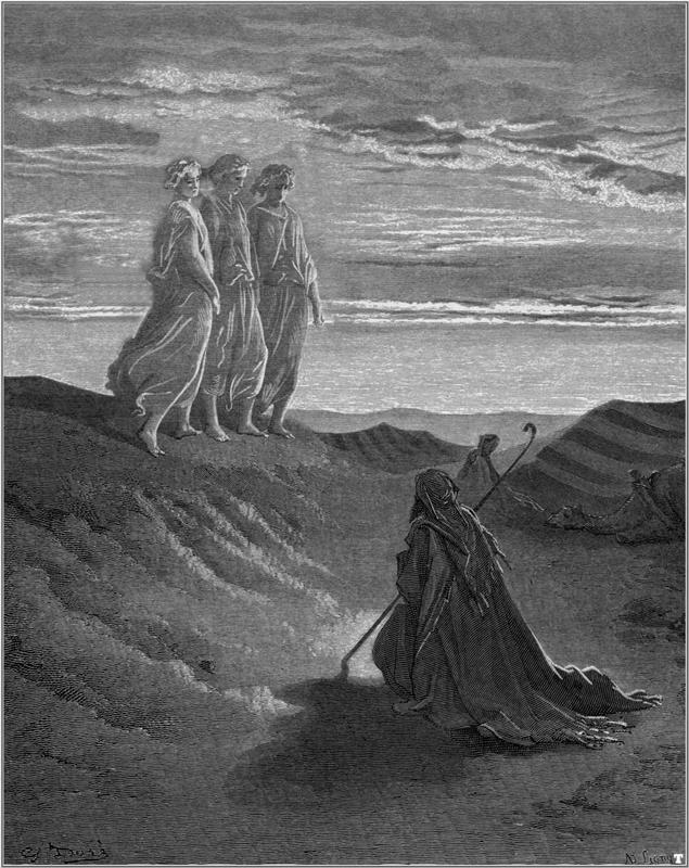 Abraham, God And Two Angels, vintage artwork by Gustave Dore, 12x8" (A4) Poster