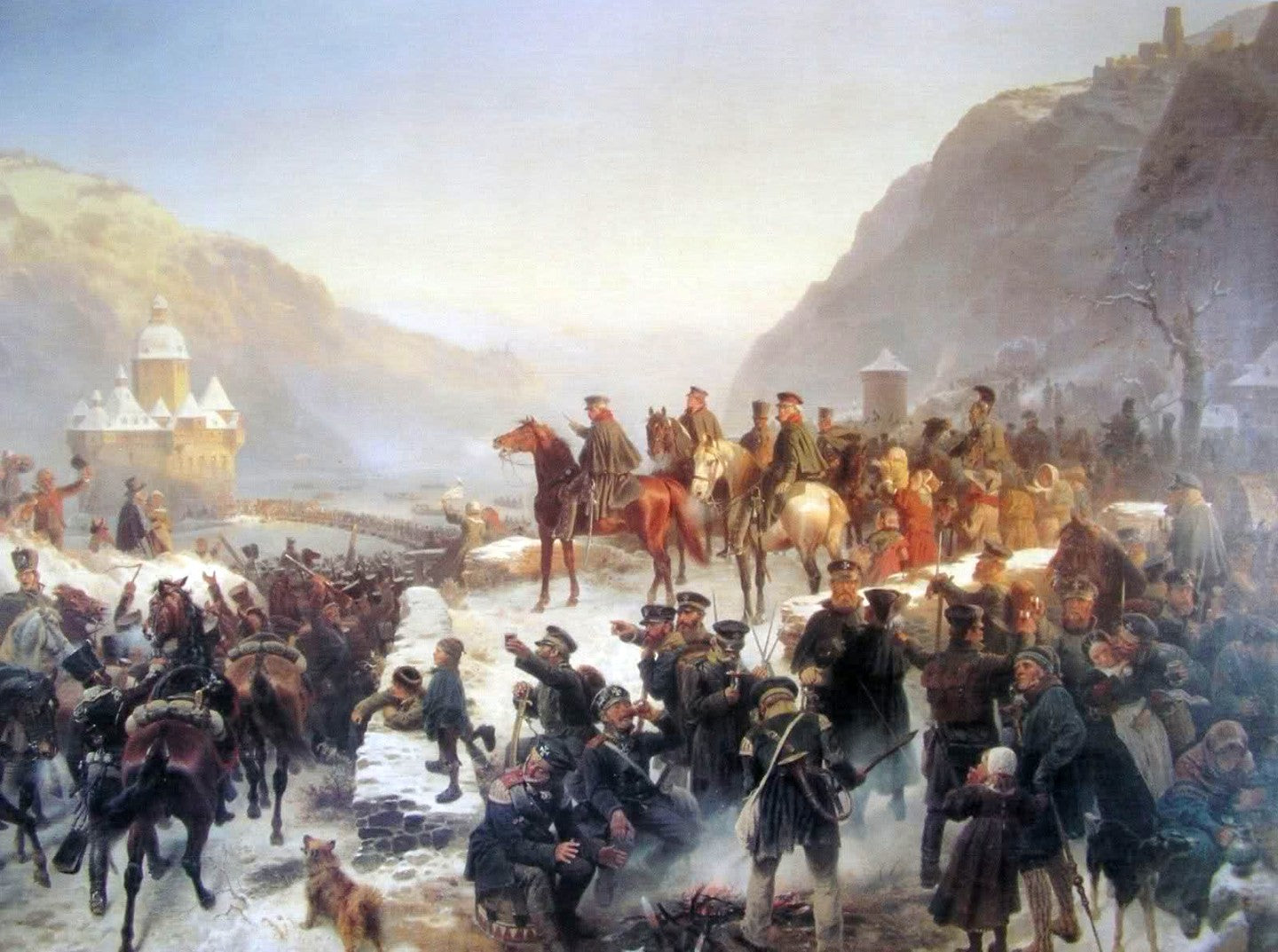 Blücher crossing the Rhine at Kaub, vintage artwork by Wilhelm Camphausen, A3 (16x12") Poster Print