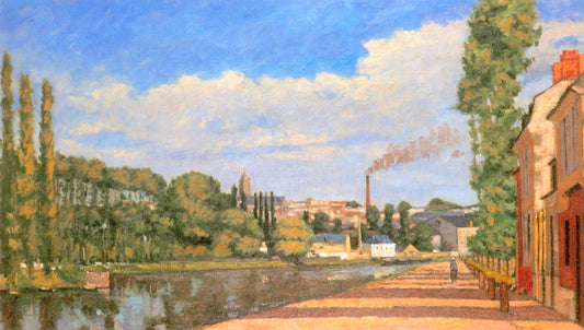 Pontoise, View of Canal Lock, vintage artwork by Edmond Joseph Beliard, 12x8" (A4) Poster