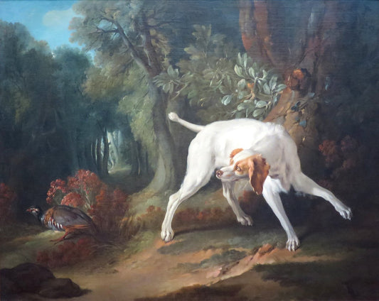 Pointer and Partridge in a Landscape, vintage artwork by Jean-Baptiste Oudry, 12x8" (A4) Poster