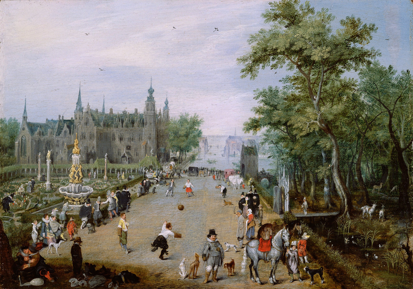 A Jeu de Paume Before a Country Palace, vintage artwork by Adriaen van de Venne, 12x8" (A4) Poster