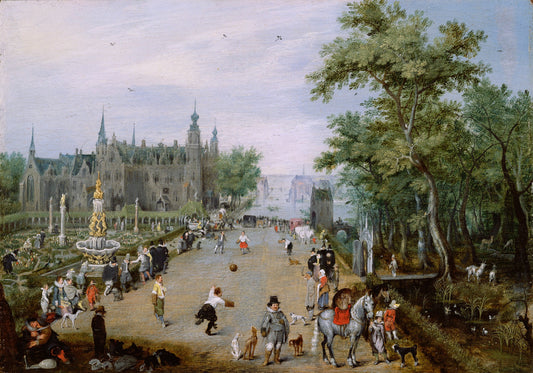 A Jeu de Paume Before a Country Palace, vintage artwork by Adriaen van de Venne, 12x8" (A4) Poster
