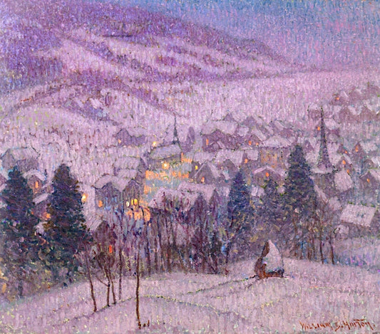 Gstaad, Switzerland at Night, vintage artwork by William Samuel Horton, 12x8" (A4) Poster