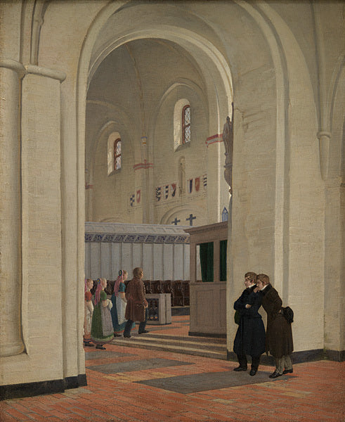The Interior of St Bendt's Church at Ringsted, vintage artwork by Constantin Hansen, A3 (16x12") Poster Print