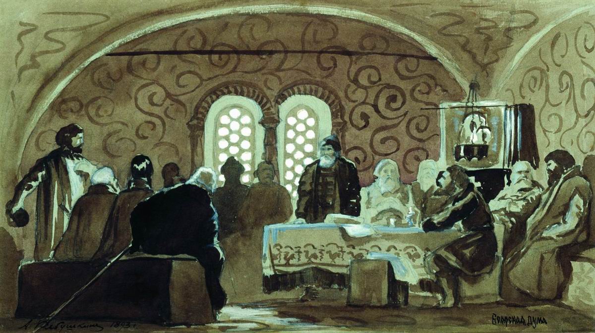 The Boyar Gathering, vintage artwork by Andrei Petrovich Riabushkin, 12x8" (A4) Poster