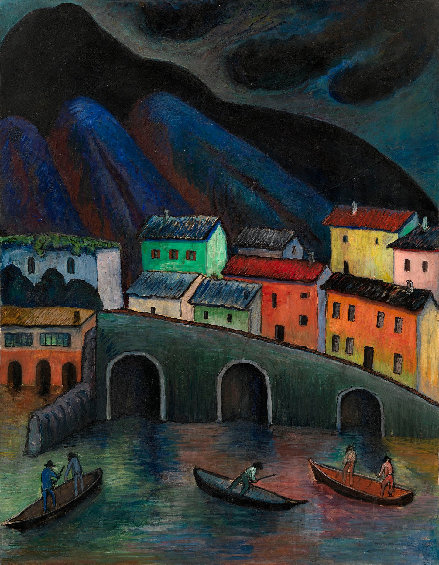 Nighttime Fishing in Ascona, vintage artwork by Marianne von Werefkin, 12x8" (A4) Poster