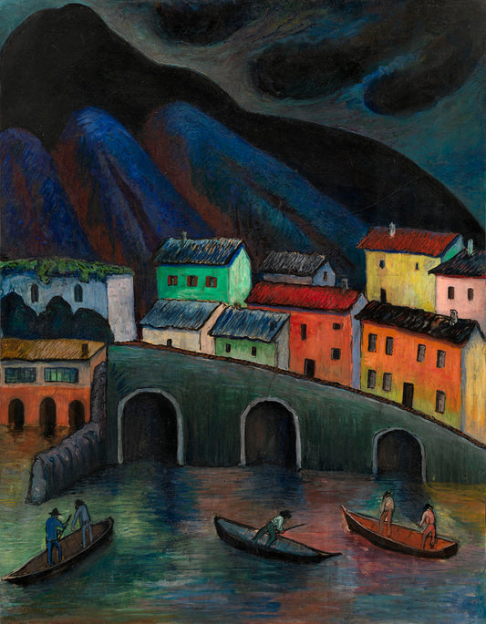 Nighttime Fishing in Ascona, vintage artwork by Marianne von Werefkin, 12x8" (A4) Poster