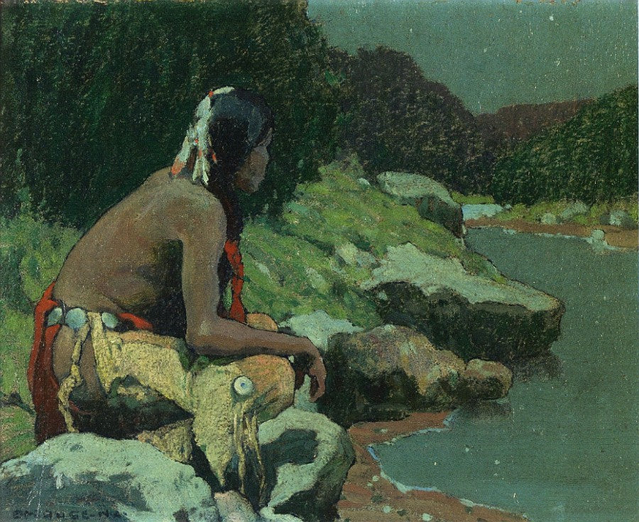 Moonlight on the Hondo, vintage artwork by Eanger Irving Couse, 12x8" (A4) Poster