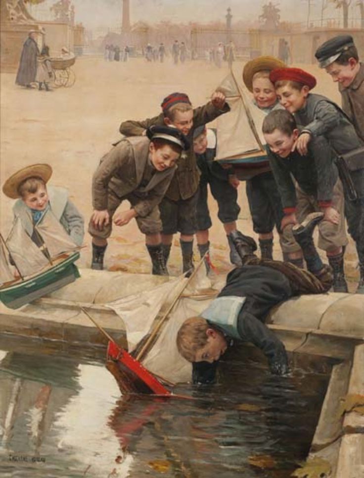 Boys and their Sailboats by Paul-Charles Chocarne-Moreau,A3(16x12")Poster