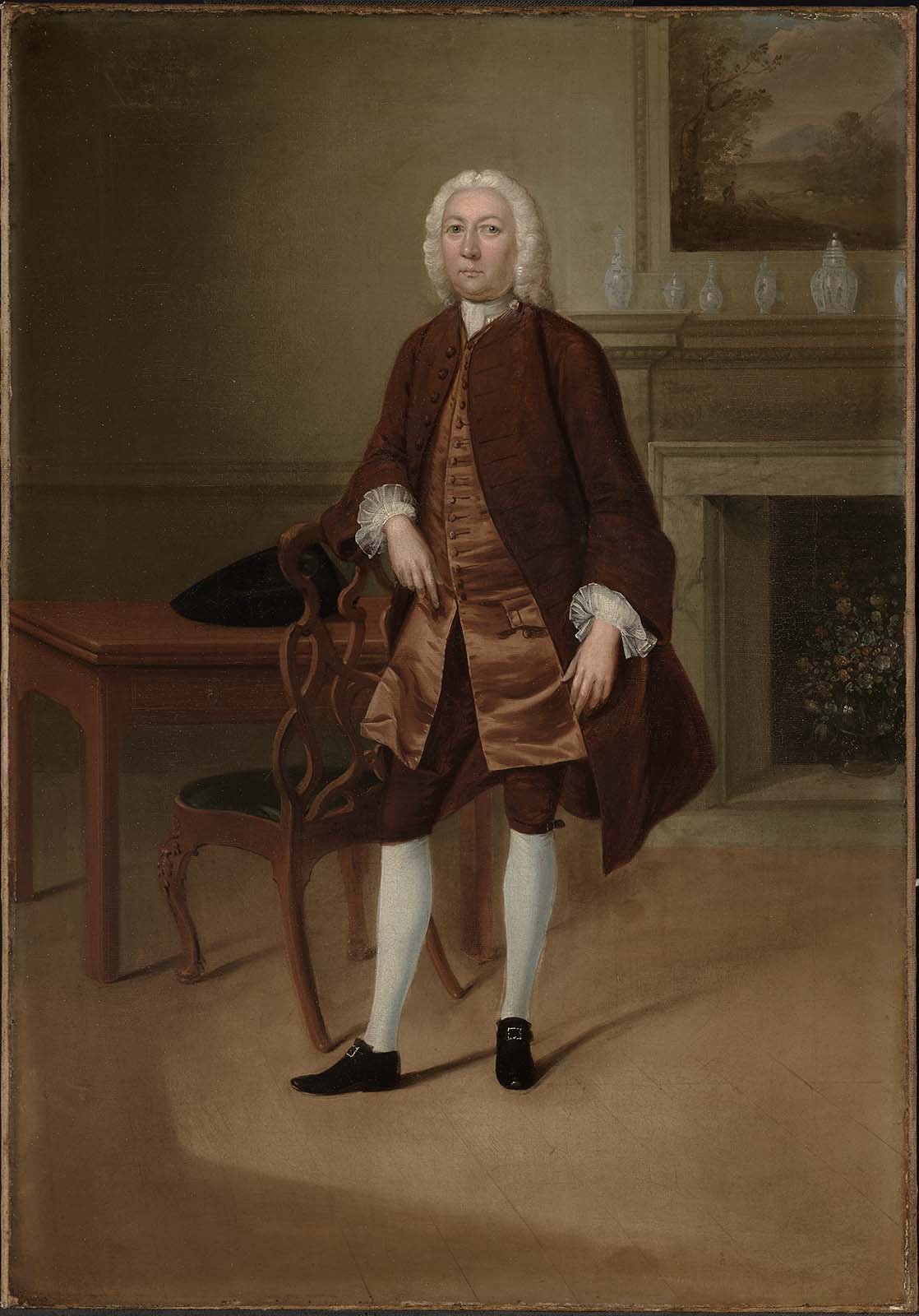 Portrait of a Man Standing Beside a Table, vintage artwork by Arthur Devis, 12x8" (A4) Poster
