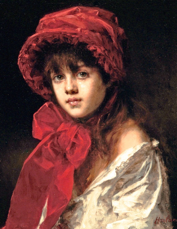 Girl in a Red Hat, vintage artwork by Alexei Harlamoff, 12x8" (A4) Poster
