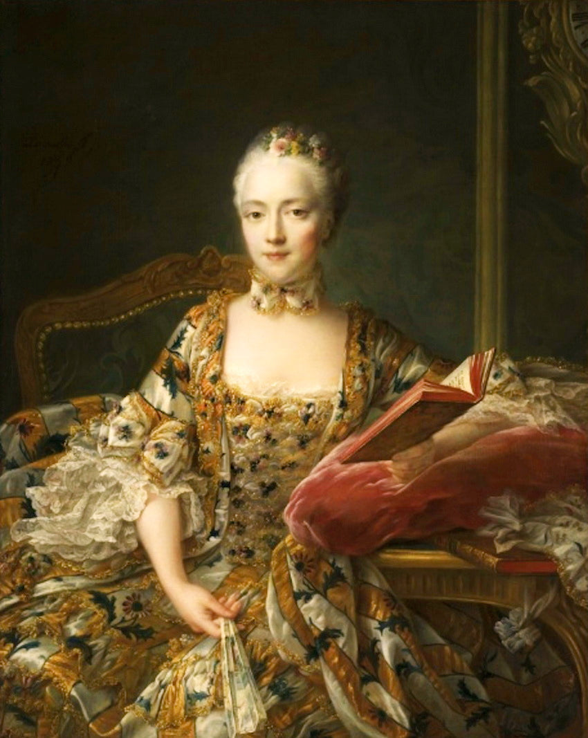 Portrait of Marquise d'Aguirandes, vintage artwork by François-Hubert Drouais, 12x8" (A4) Poster