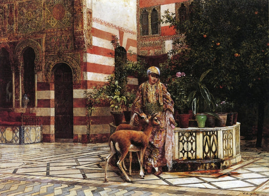 Girl in a Moorish Courtyard, vintage artwork by Edwin Lord Weeks, 12x8" (A4) Poster