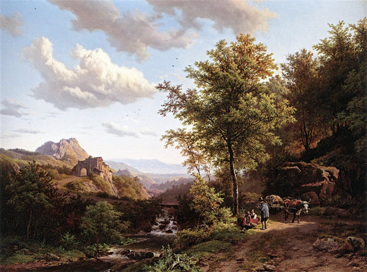 A Summer Landscape with Figures Resting near a Stream, vintage artwork by Barend Cornelis Koekkoek, A3 (16x12") Poster Print