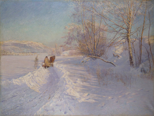 A Winter Morning after a Snowfall in Dalarna, vintage artwork by Anshelm Schultzberg, 12x8" (A4) Poster