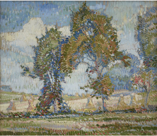 Corn Shocks in a Landscape, vintage artwork by Edgar Nye, 12x8" (A4) Poster