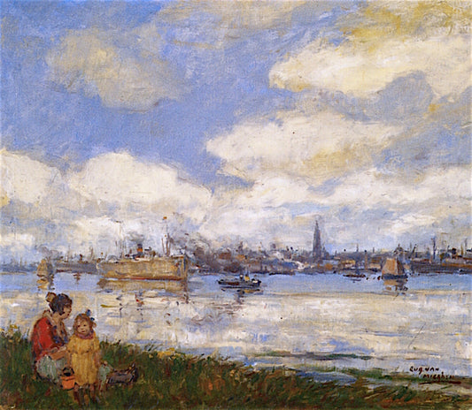 At the River Scheldt, vintage artwork by Eugeen van Mieghem, 12x8" (A4) Poster
