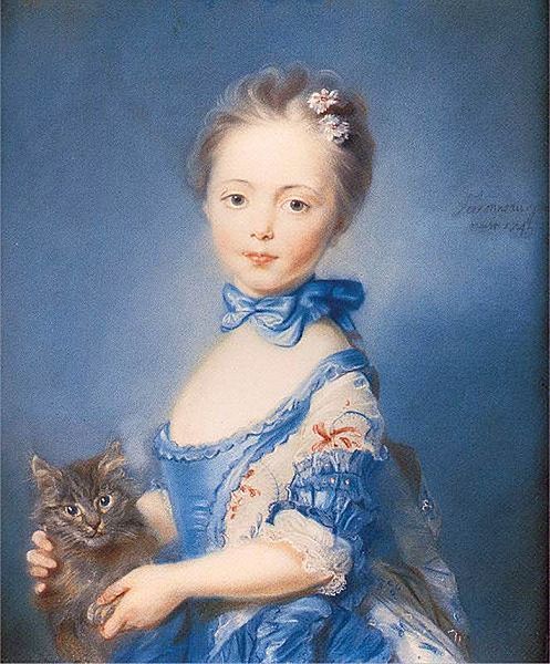 Girl with a Kitten, vintage artwork by Attributed to Jean-Baptiste Perronneau, 12x8" (A4) Poster