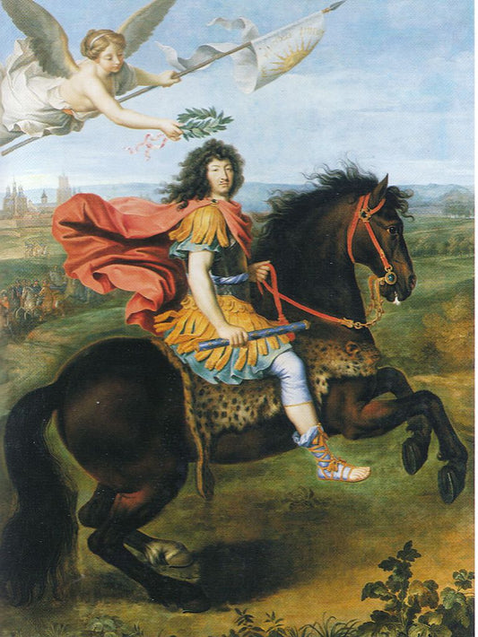 Louis XIV of France Riding a Horse, vintage artwork by Pierre Mignard, 12x8" (A4) Poster