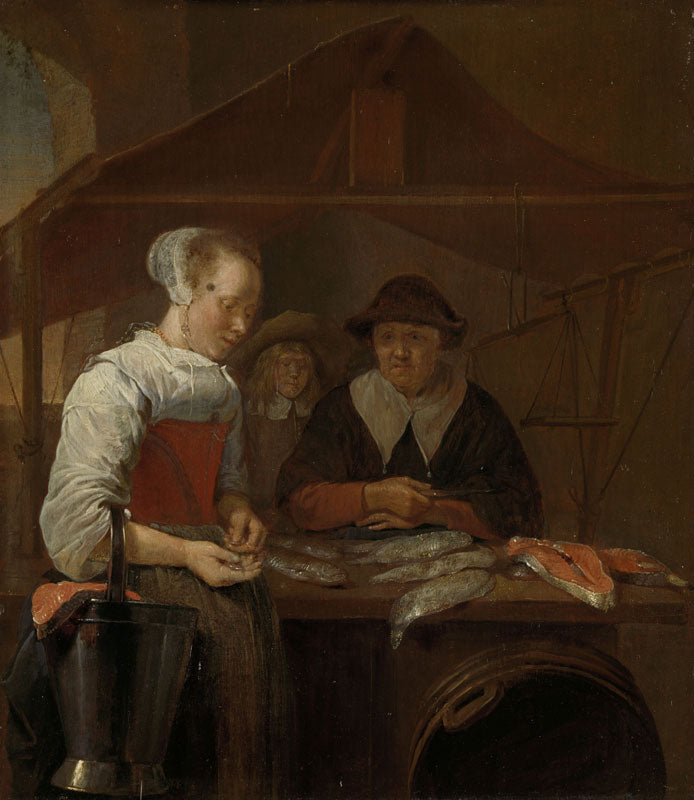 The Fishwife, vintage artwork by Quiringh van Brekelenkam, 12x8" (A4) Poster