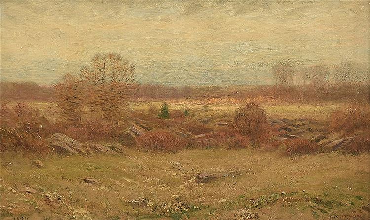 Landscape in New England, vintage artwork by Dwight W. Tryon, 12x8" (A4) Poster