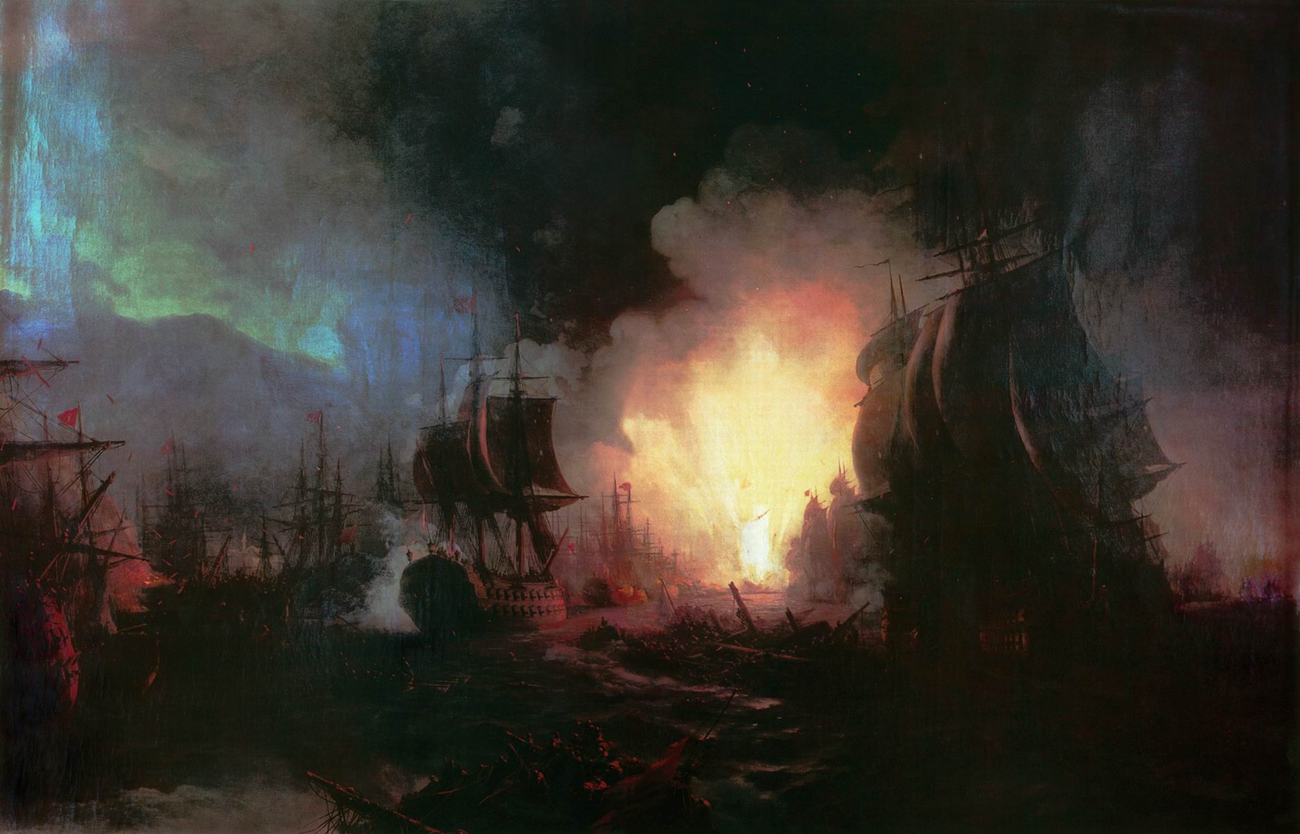 The Battle of Chesme, vintage artwork by Ivan Constantinovich Aivazovsky, A3 (16x12") Poster Print