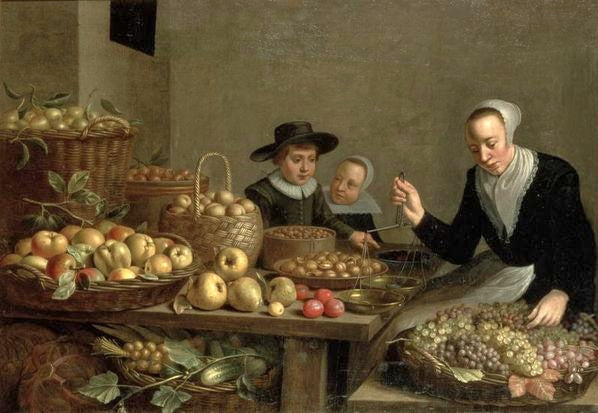 Fruit Stall, vintage artwork by Floris van Schooten, 12x8" (A4) Poster