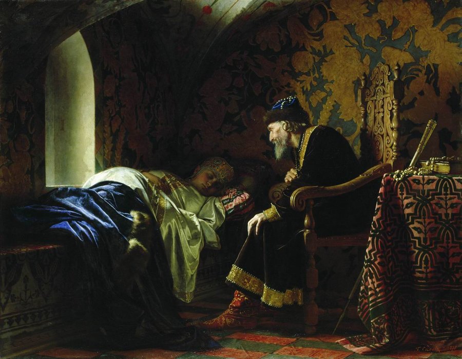 Ivan the Terrible Admiring His Wife Vasilisa, vintage artwork by Grigory Sedov, 12x8" (A4) Poster