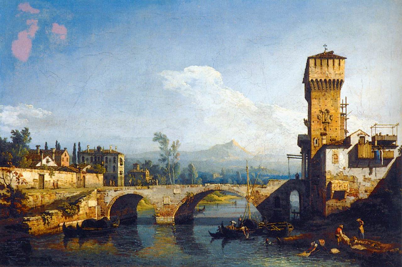 Capriccio Padovano, vintage artwork by Bernardo Bellotto, 12x8" (A4) Poster