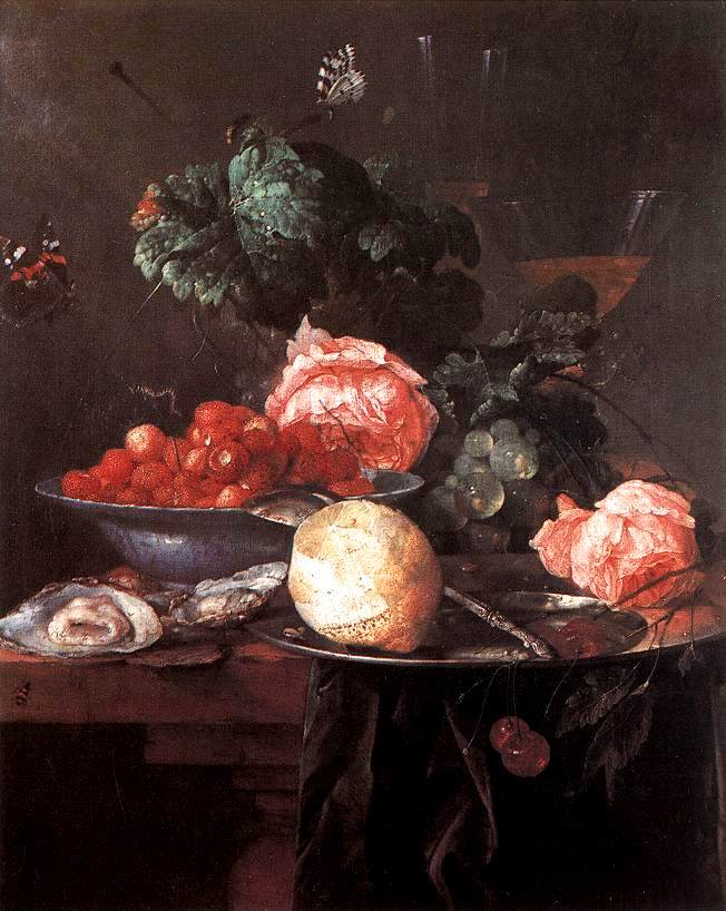 Still-Life with Fruits, vintage artwork by Jan Davidsz. de Heem, 12x8" (A4) Poster