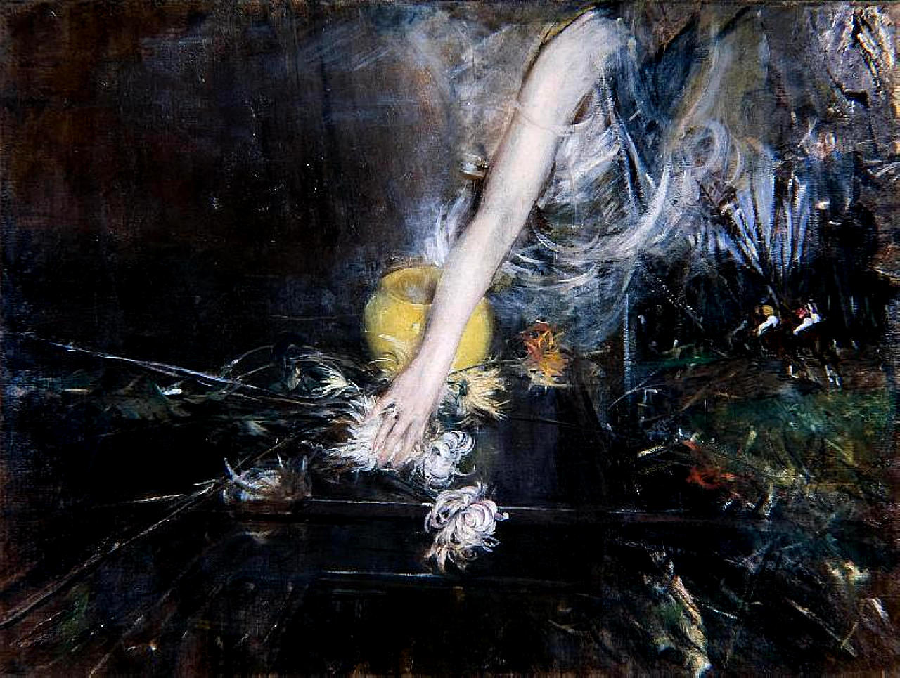 Arm with Vase of Flowers, vintage artwork by Giovanni Boldini, 12x8" (A4) Poster
