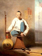 Chinese Barber Outside the American Factory in Canton (Guangzhon), China, vintage artwork by George Chinnery, 12x8" (A4) Poster