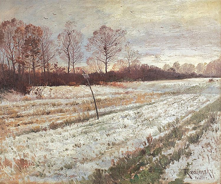 Winter, Brolles, vintage artwork by Václav Radimský, 12x8" (A4) Poster