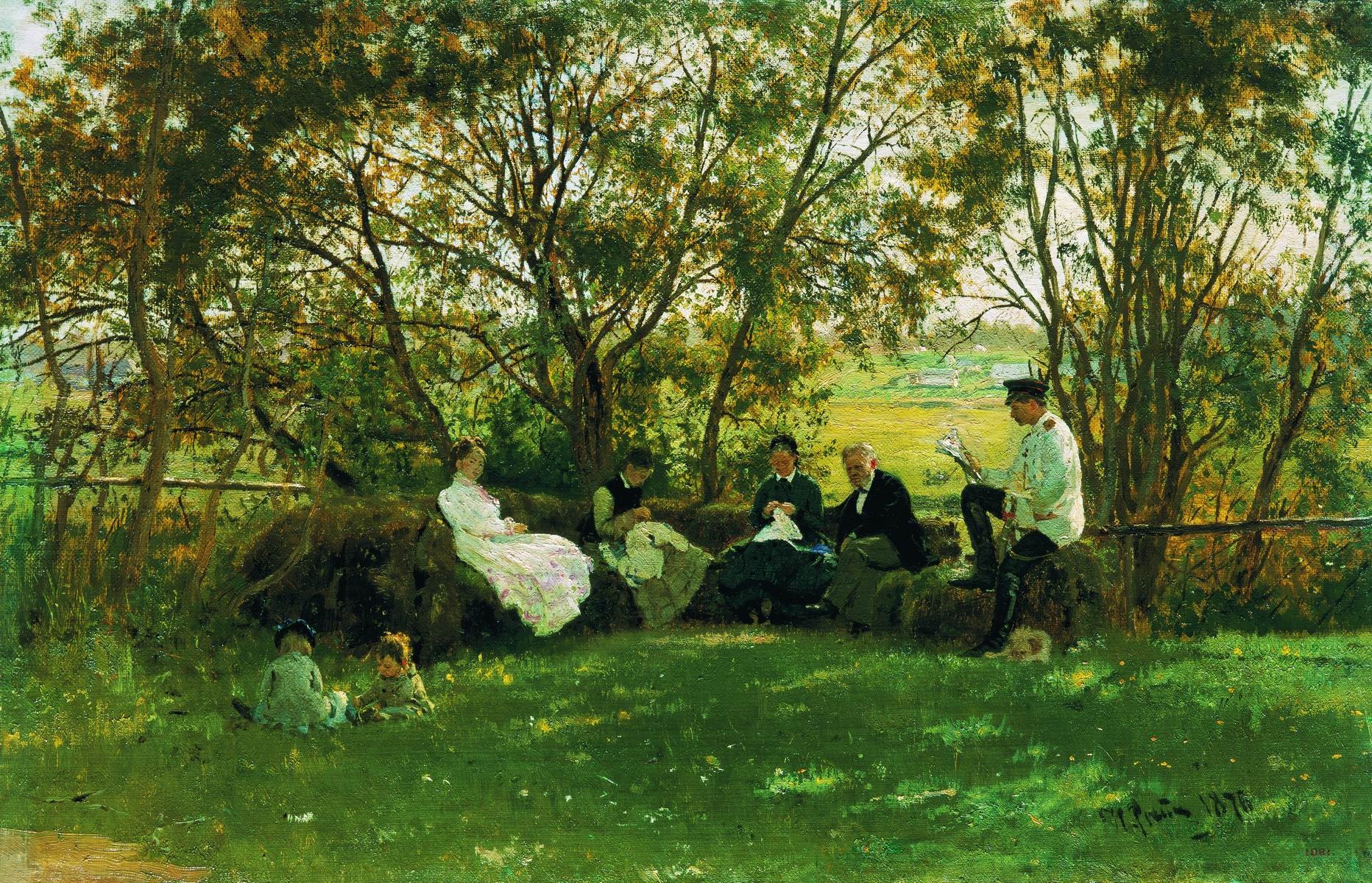 Bench in Krasnoye Selo, vintage artwork by Ilia Efimovich Repin, 12x8" (A4) Poster